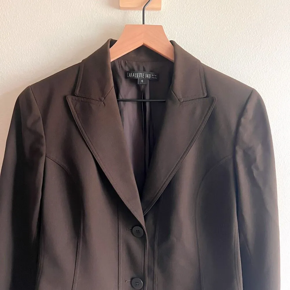 Lafayette 148 Wool Button Down Blazer Size 6 Brown - Image 5