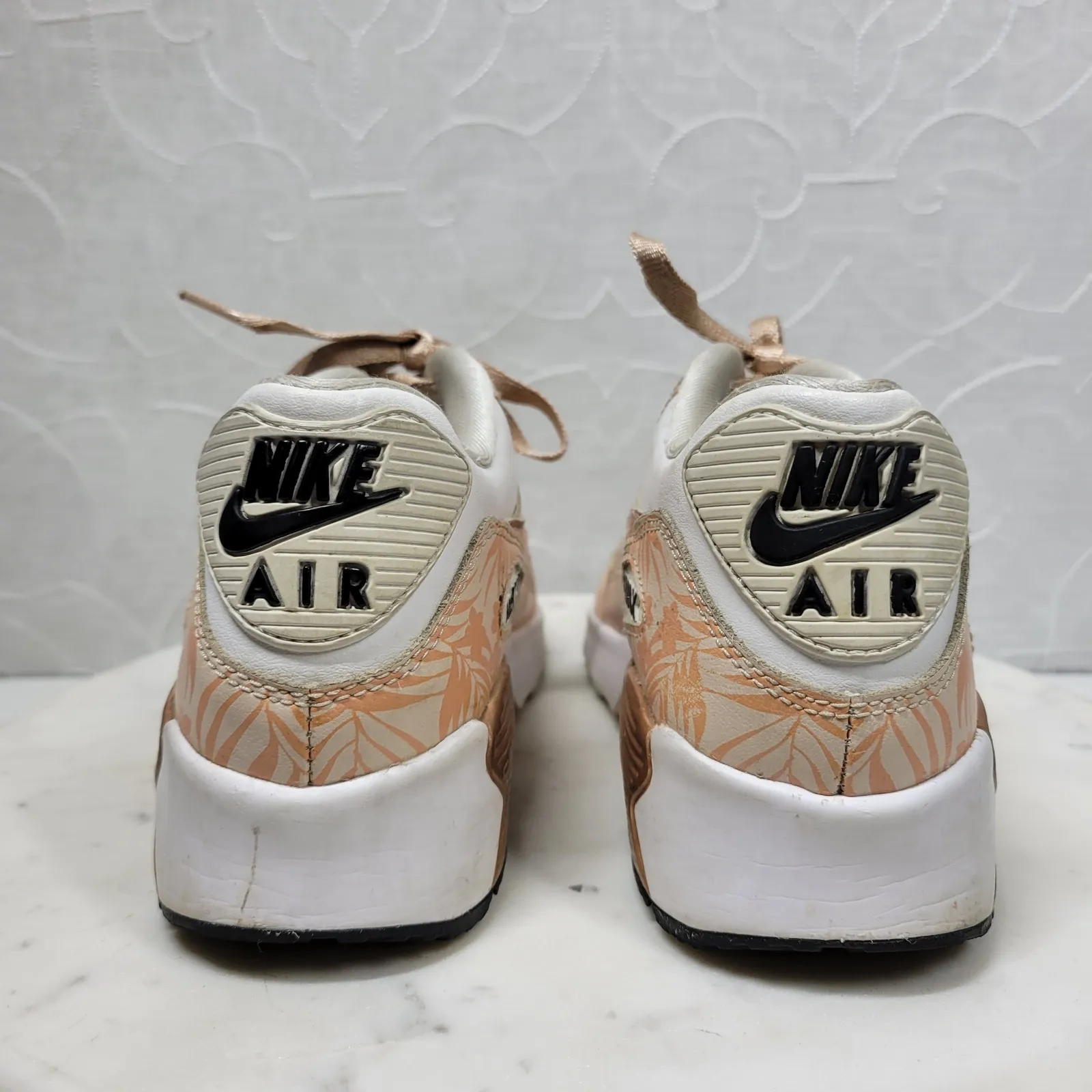Nike Air Max 90 Print Sneakers Women 6.5 White Bronze Leather Lace Up Running - Image 4