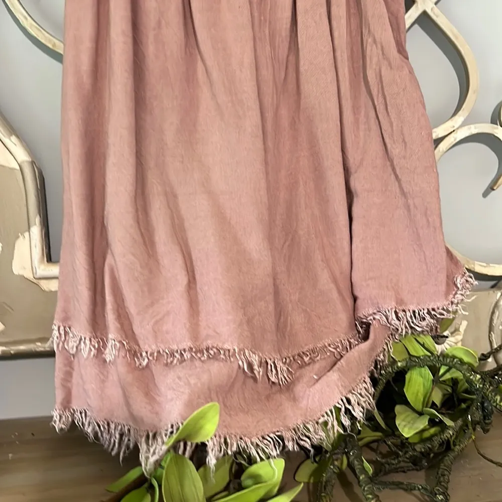Hippie Laundry Mauve Peasant Boho Top M Women Crop Smocked Fringe Off Shouly - Image 6