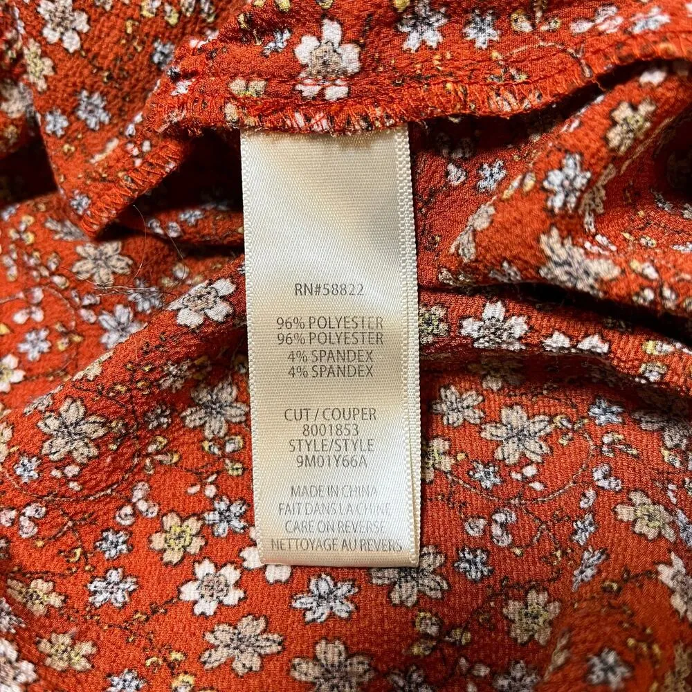 Floral Midi Dress Orange XS‎ Tiered Ruffle Peasant Cottage Boho Cowgirl Prairie - Image 4