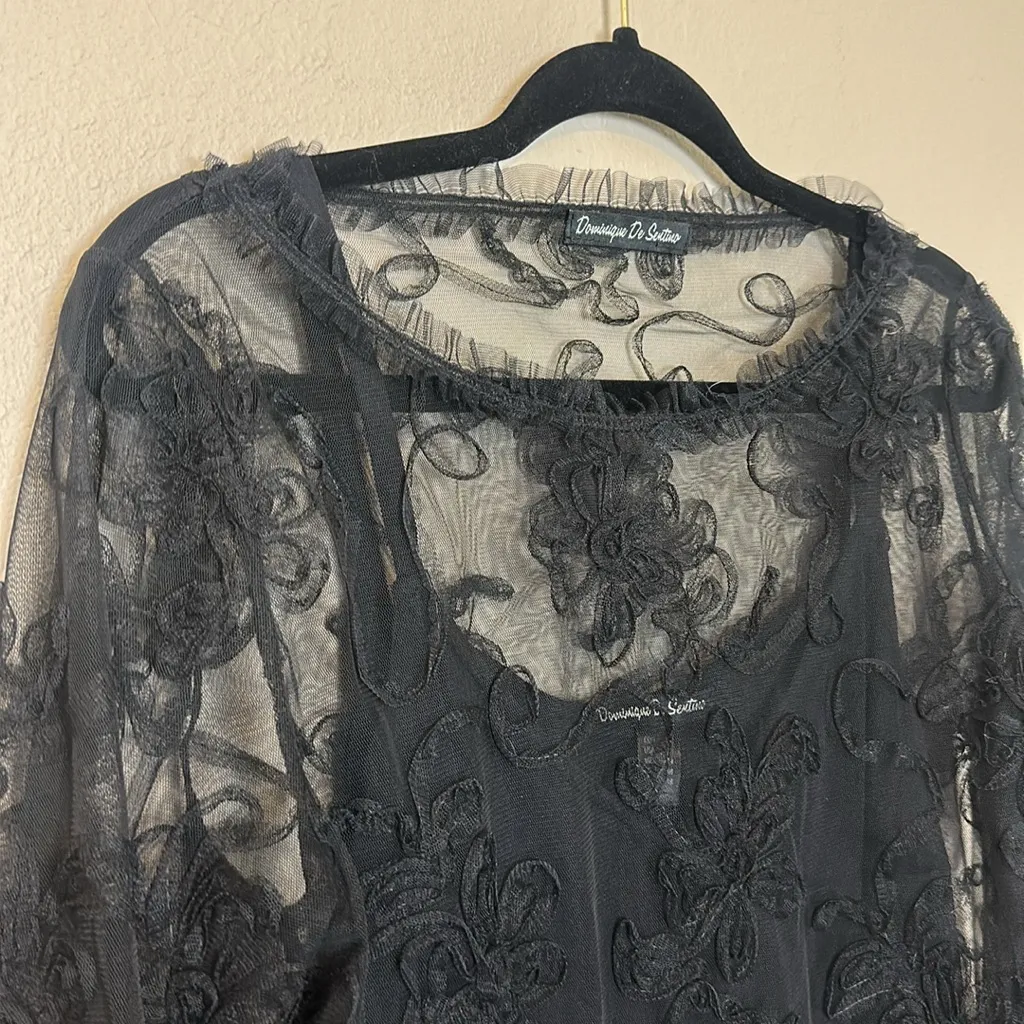 Dominique‎ de Sentino Beautiful sheer Black Lace Top Size 12 - Image 2