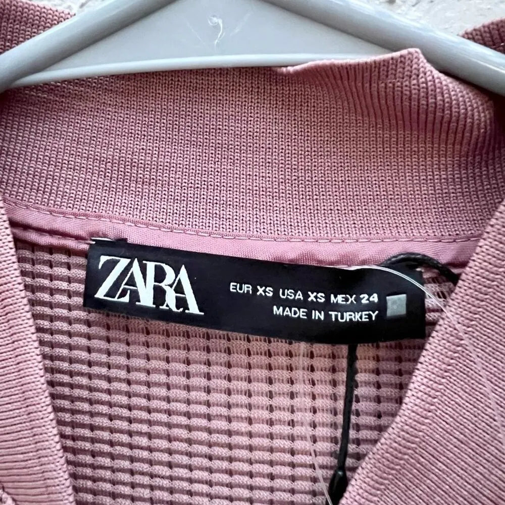 Zara textured weave lightweight bomber blush pink jacket XS - Image 3