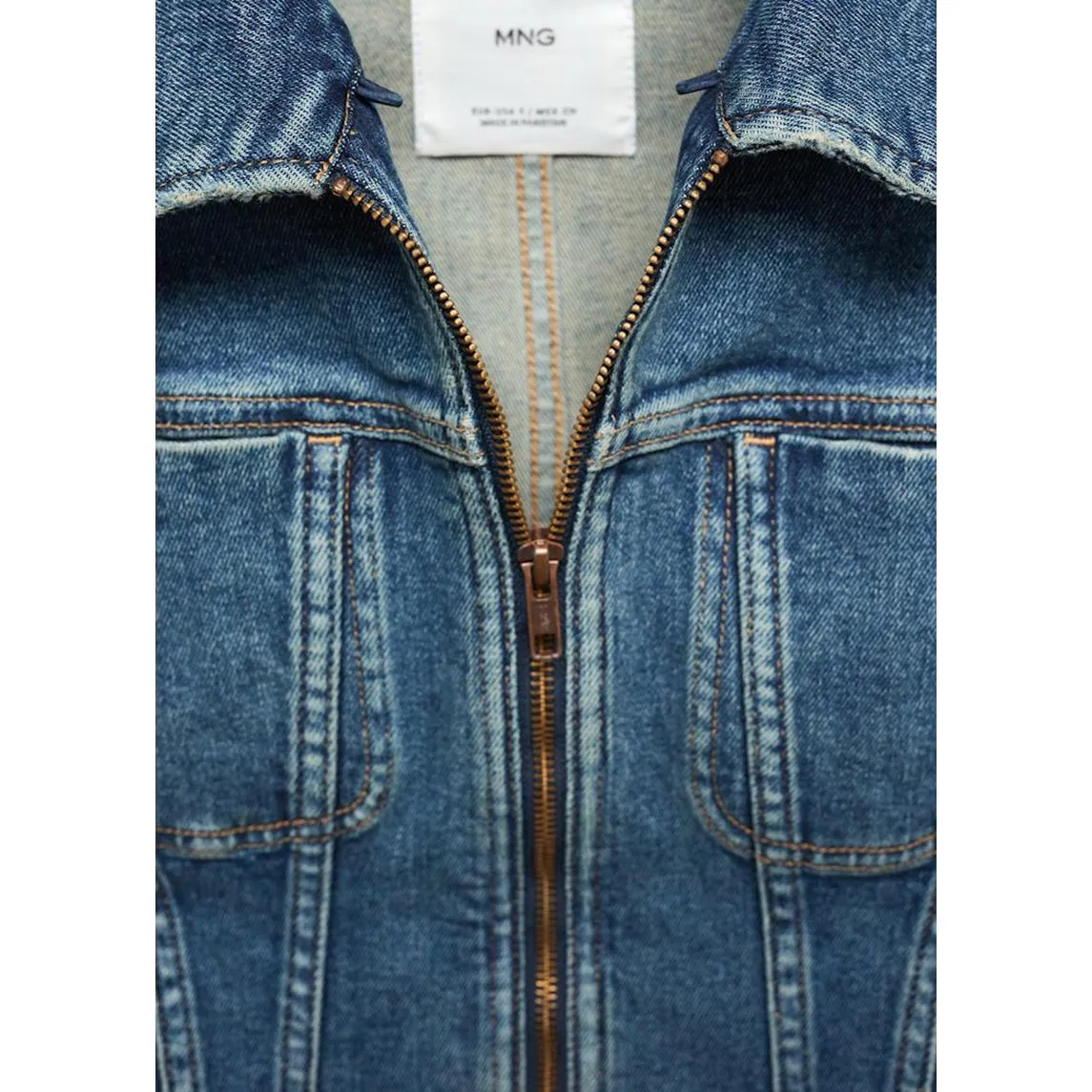 Mango Denim Jacket with Shearling Collar Gio Medium Vintage Blue NWT XXL - Image 2