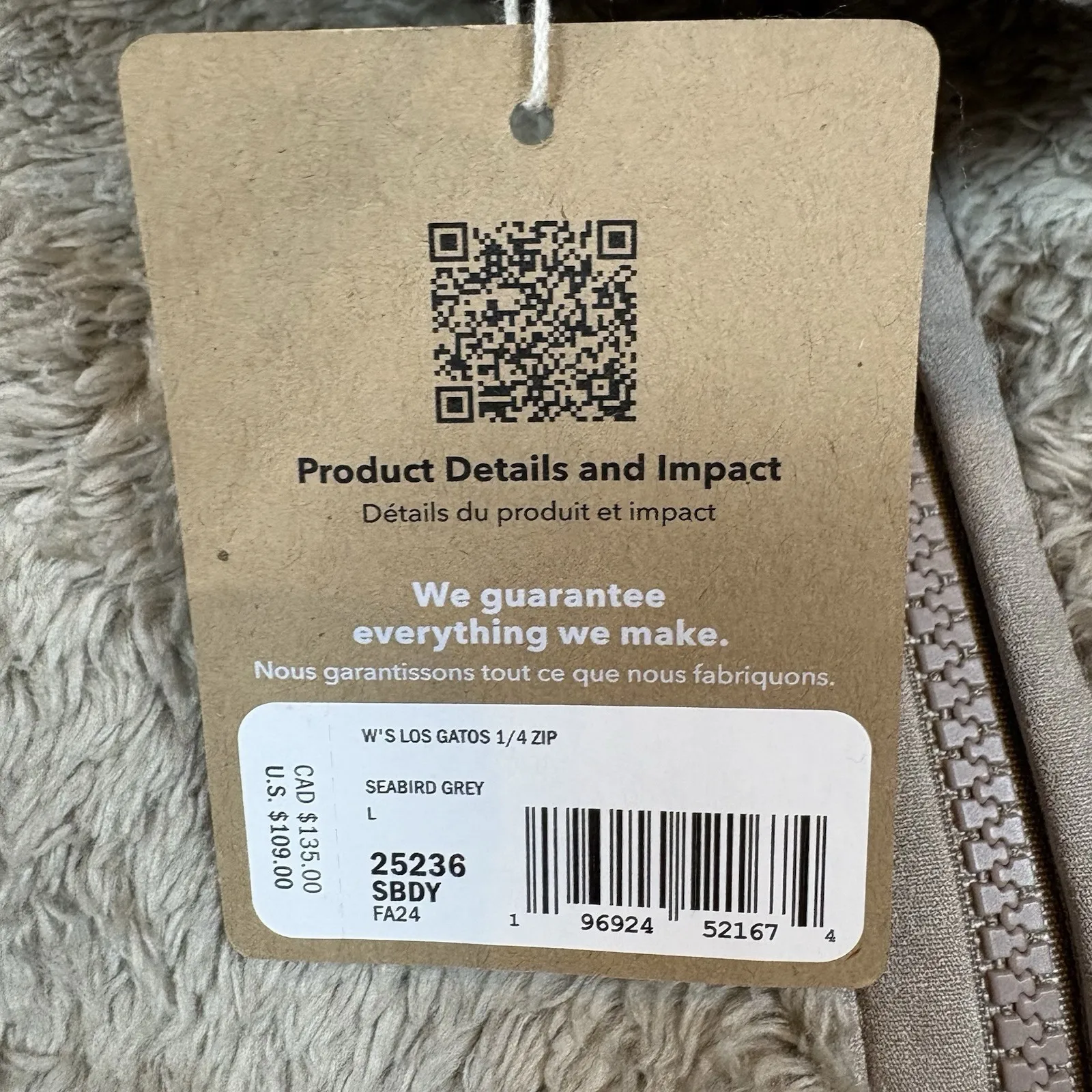 NWT Patagonia Women's L Los Gatos Shroom Seabird Gray Fleece Pullover 1/4 Zip - Image 6