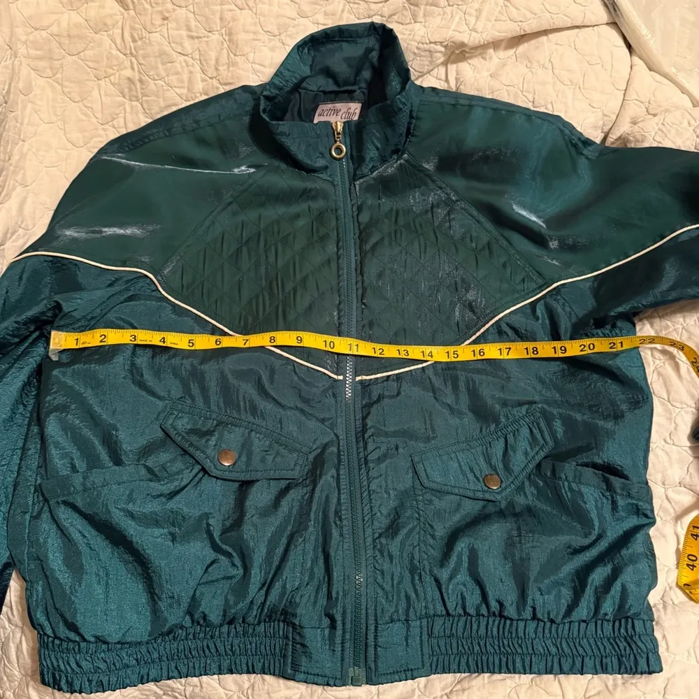 Vtg 80s Active Club Jacket Full Zip Windbreaker Green Quilted Organza Women’s M Size M - Image 5