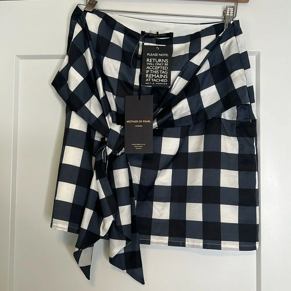 Mother‎ of Pearl London Silk Cotton Navy Jumbo Check Skirt Blue Size 8 - Image 2