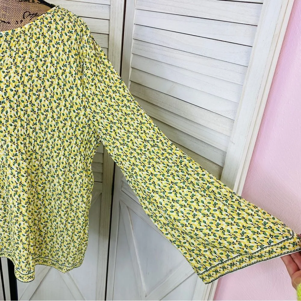 Max Studio Flower Bud Crepe Pleated Blouse Yellow Ivory Large - Image 9