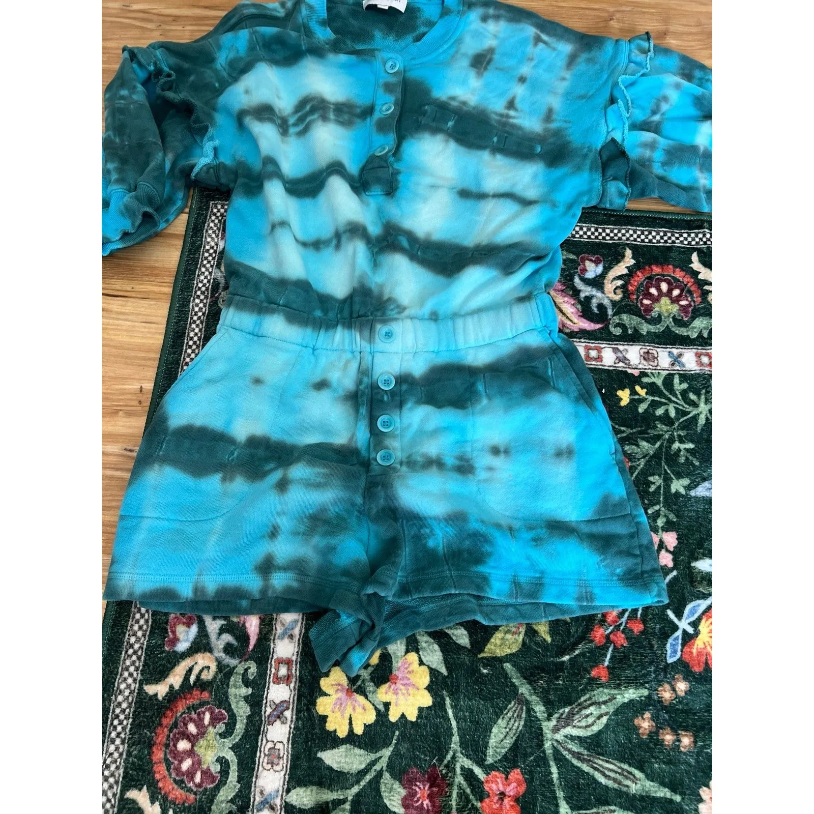 Something Navy  Esmeralda Tie Dye Henley Romper in Blue medium - Image 3