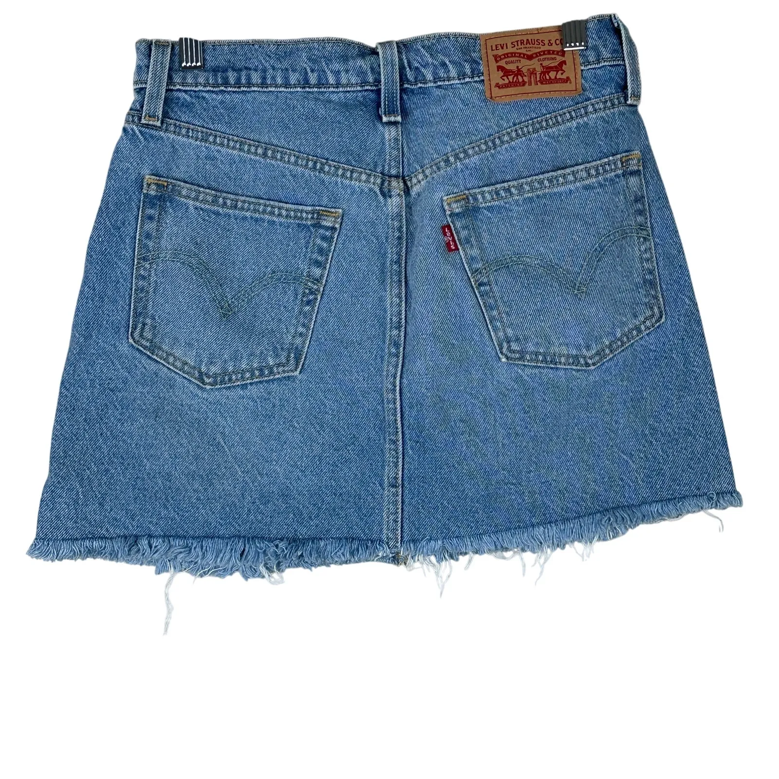Levi's Mini Skirt Womens 27 Medium Wash Denim Distressed Frayed Hem Casual Y2K - Image 3