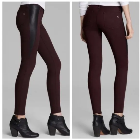 Rag & Bone Wine Black Pop Legging Lamb Leather Panel Skinny Jeans Size 25 - Image 2
