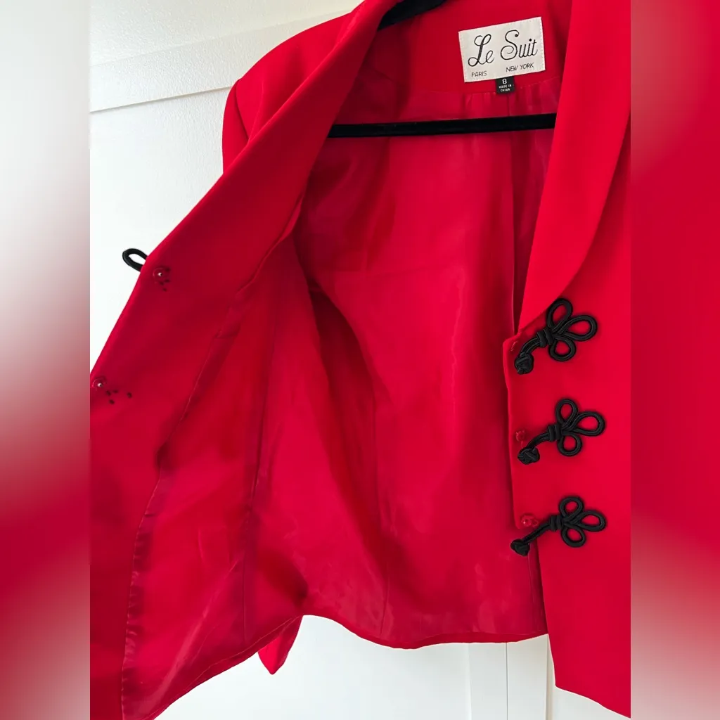 Le Suit Women’s Red‎ 90s Vintage Jacket Blazer With Black Toggle Size 8 - Image 4