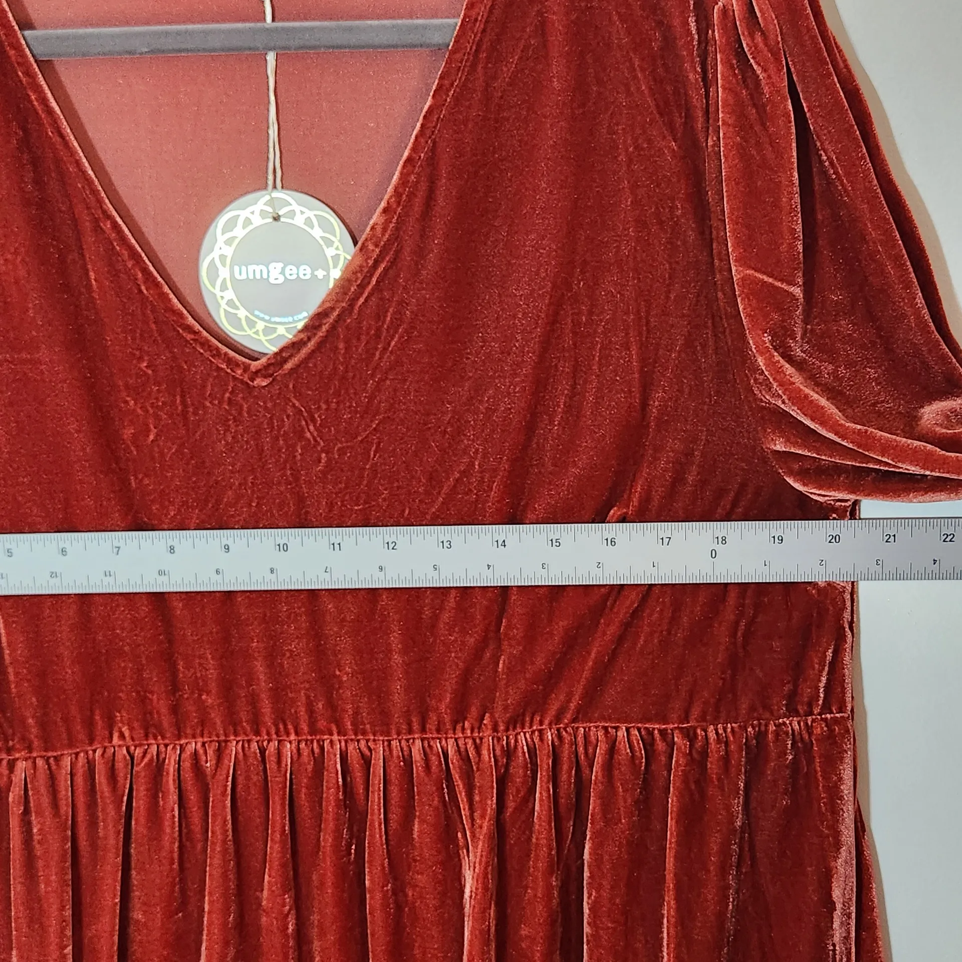 Umgee Burnt Orange Velvet Tiered Mini Dress Size 1X NWT Wedding Guest Dress - Image 5