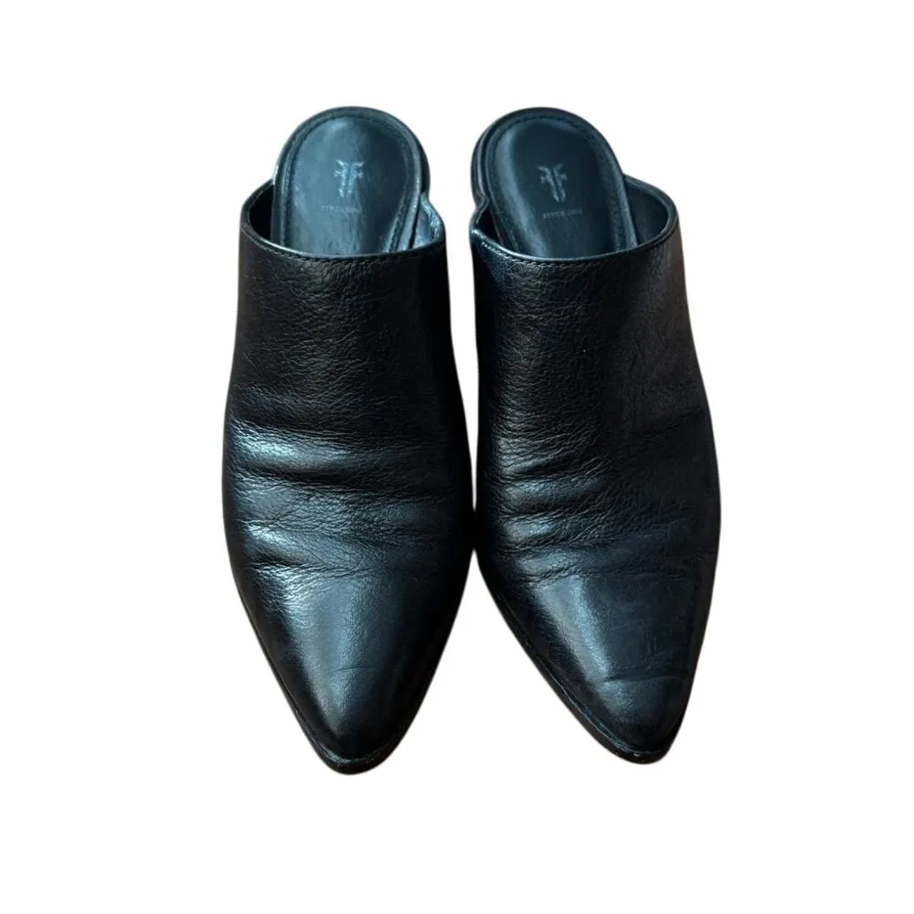 FRYE Black Leather Mule Boots | Pointed Toe Block Heel Slides | Size 6M - Image 3