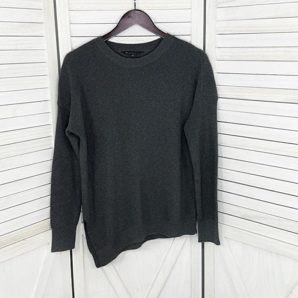 Athleta Rest Day Asymmetrical Ribbed Crew Neck Sweater Gray Small - Image 8