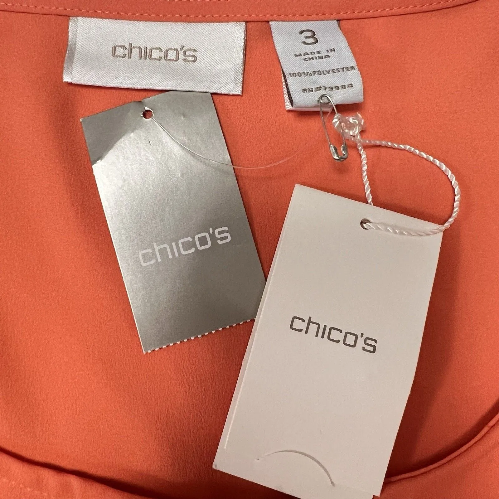 Chicos Tiered Aimee Sleeveless Tank Top Blouse Sundrenched Orange Women’s Size 3 - Image 8