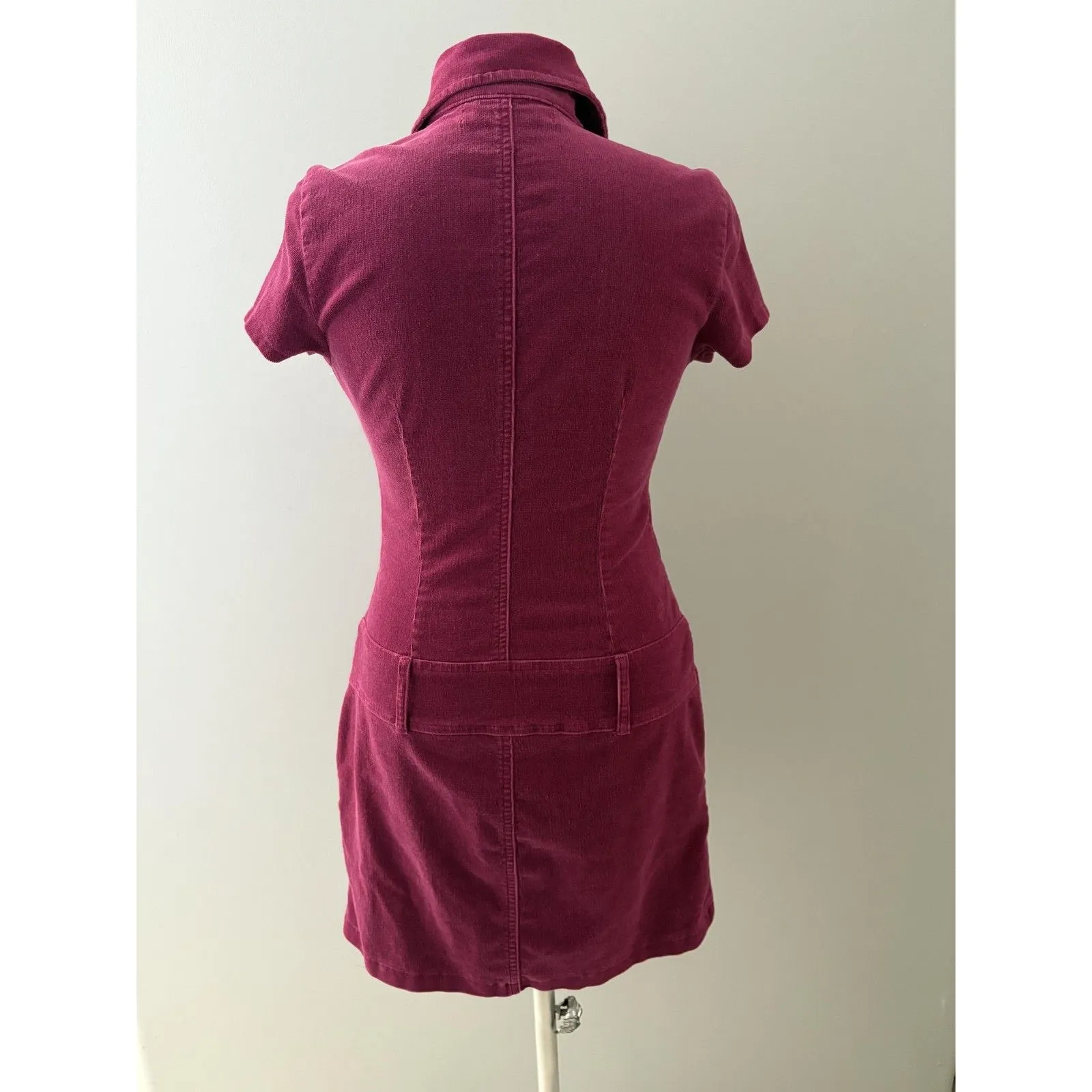 Y2K Hot Kiss Corduroy Dress Size Small Fuschia Retro Festival Drop Waist Zip - Image 5