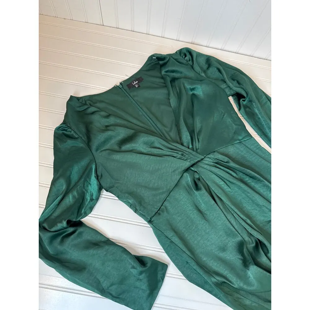 Lulus Endearing Elegance Emerald Green Satin Long Sleeve Maxi Dress Size XL - Image 7