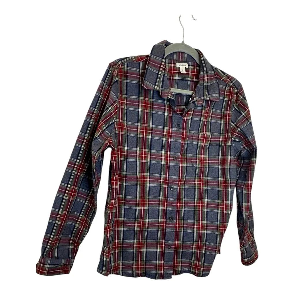 L.L.Bean Gray Red Plaid Flannel Button Down Shirt Classic Preppy Cabincore Large - Image 2