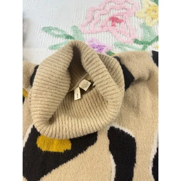 MOTH Turtleneck Sweater Animal Print‎ Yellow Black Beige Pullover S Tan - Image 7