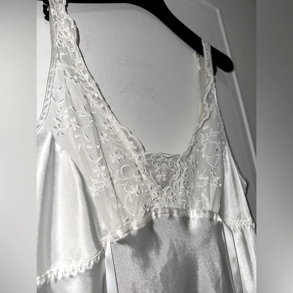 Linea Donatella Lace Charmeuse Chemise Nightgown Slip Dress Babydoll White L - Image 5