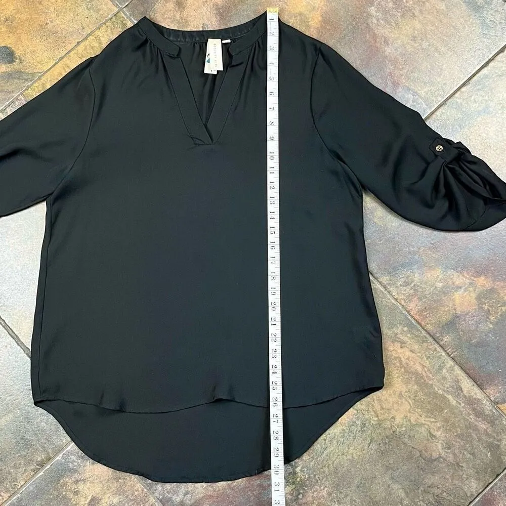 Society Girl Black V-neck Roll Up Sleeve Blouse XL - Image 5