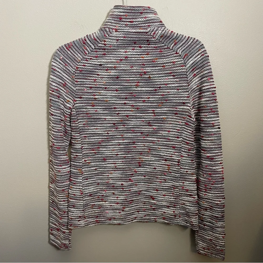 Weird Fish 1/4 Zip Pullover striped dot textured sweater Gray Size 8 - Image 2