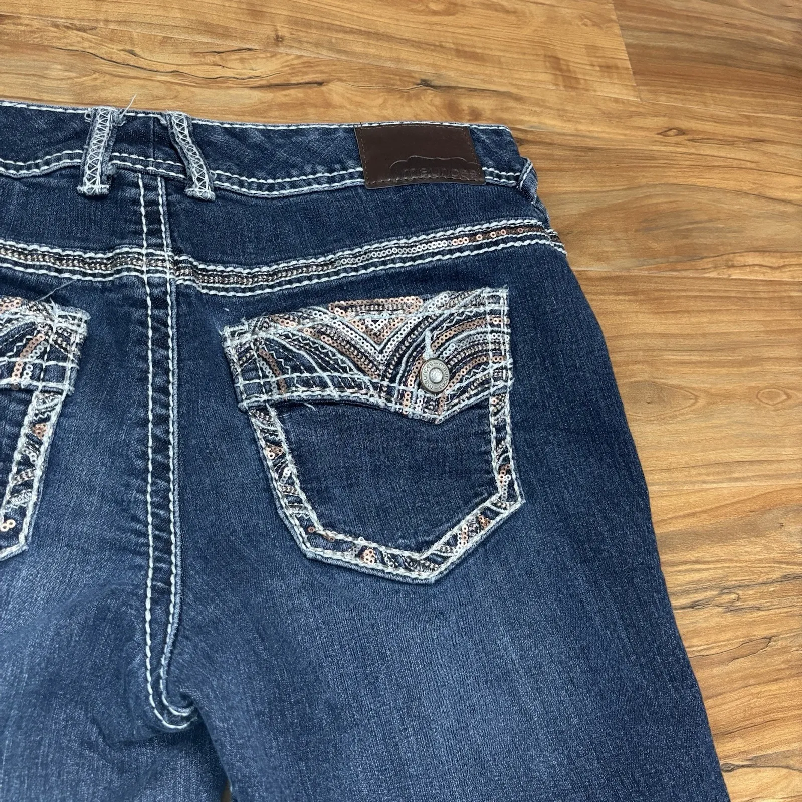 Maurices Womens Embellished Sequin‎ Low Rise Y2K Dark Washed Jeans Size 7/8 Reg - Image 10