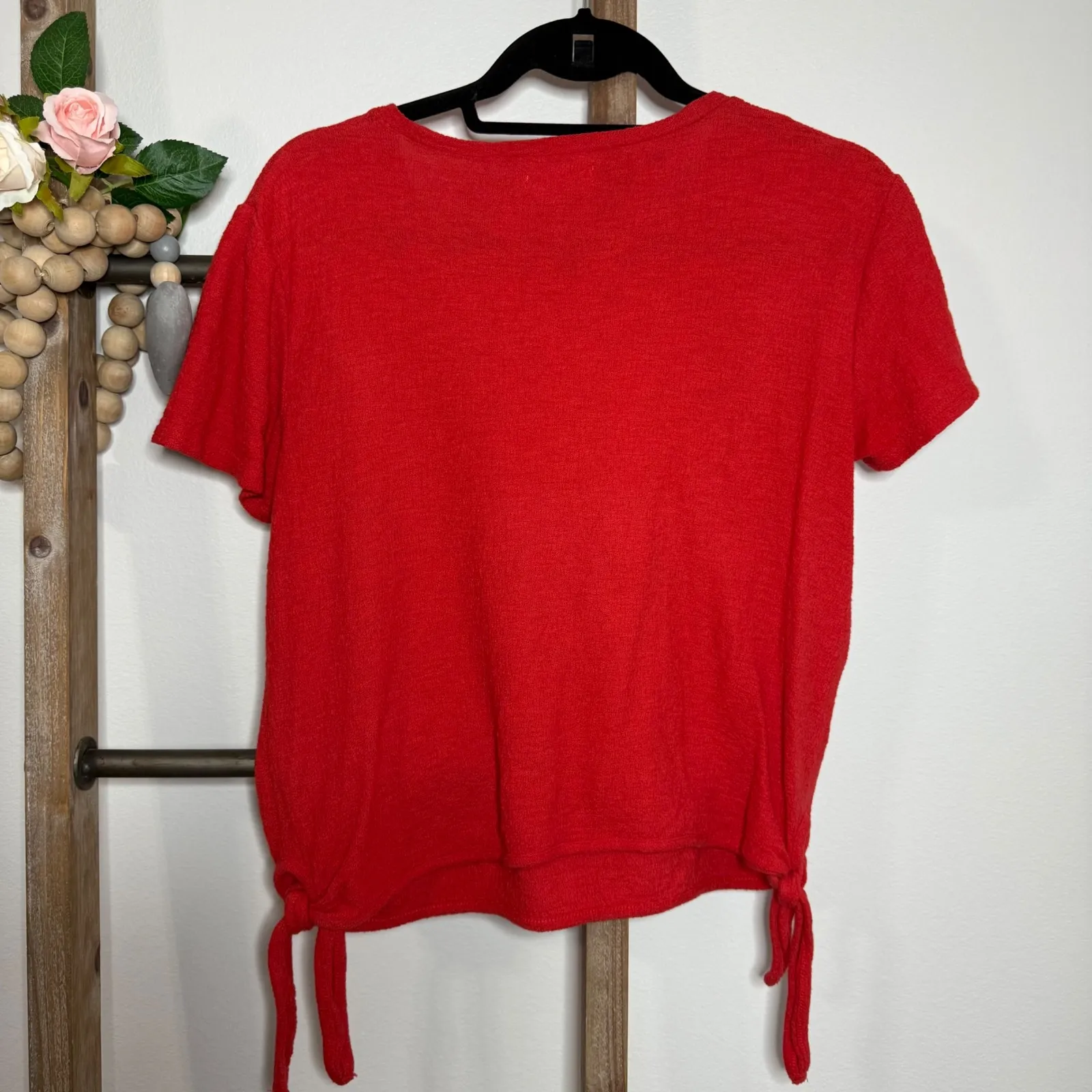 Madewell Red Short Sleeve‎ Side Tie Blouse Size Small - Image 6