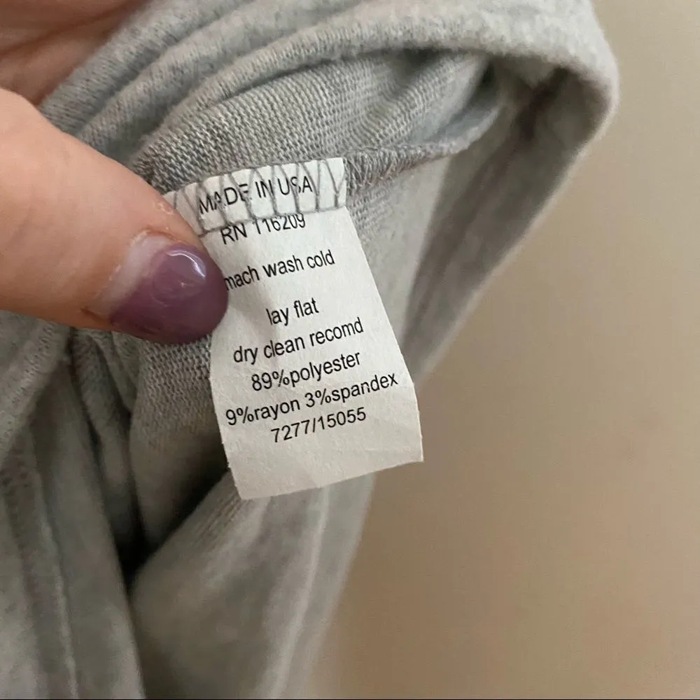 Velvet Torch Dress Heather Grey Midi Tie Front Puff Sleeves Soft Casual Neutral - Image 9