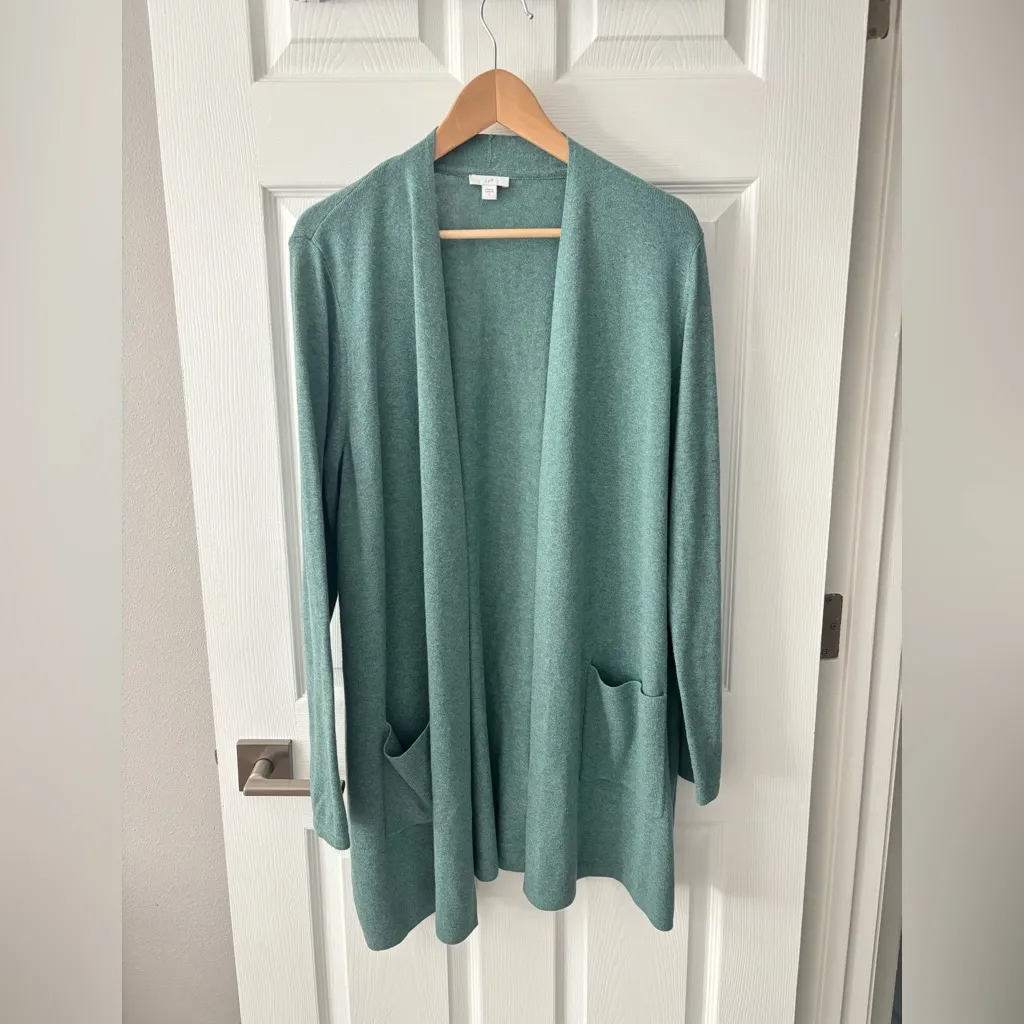 J. Jill Sage Green Silk Blend Cardi/ Duster size large - Image 9