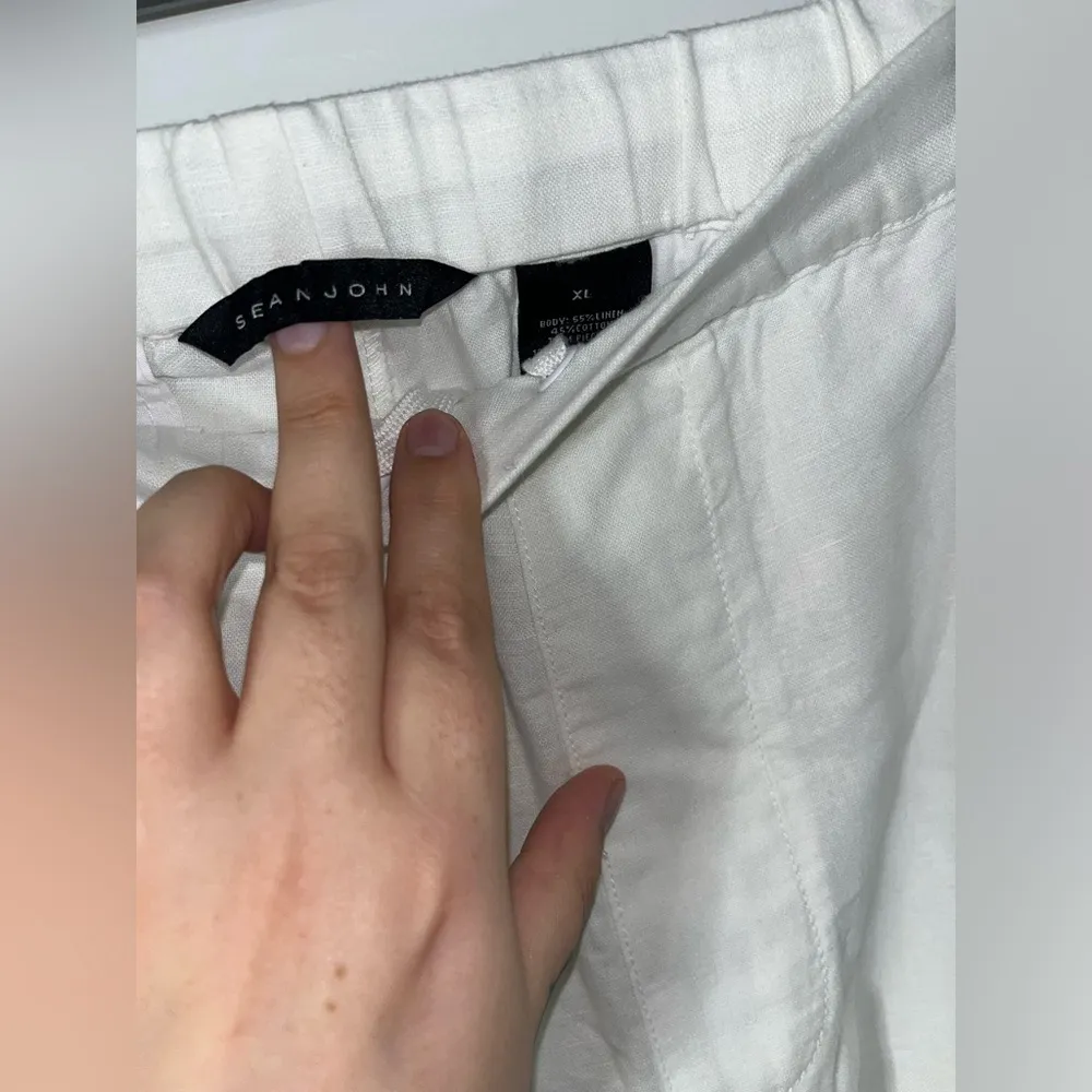 Sean John Lightweight Ruched Casual White Trimmed Faux Leather Linen Pants Sz XL - Image 15