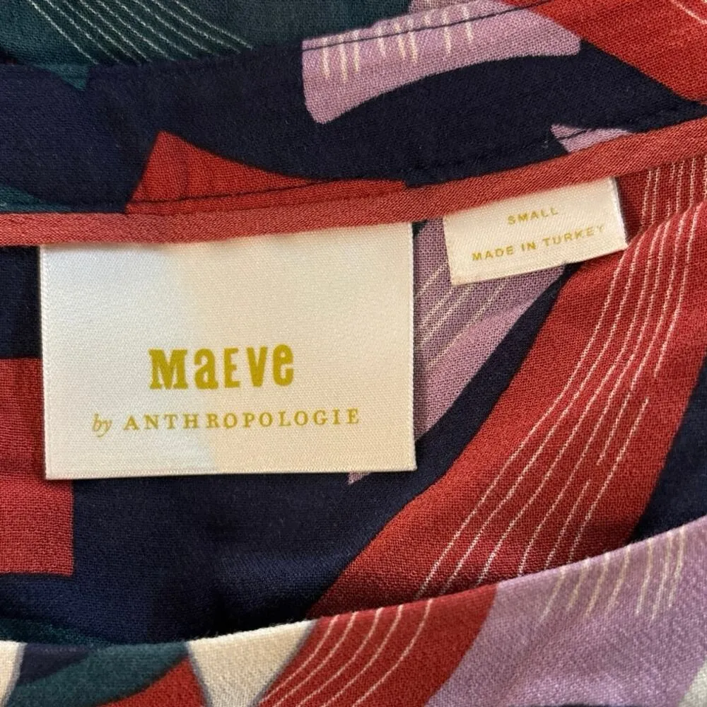 Maeve by Anthropologie Size S Cheyenne Peplum Hem Bird Print Blouse Top - Image 4