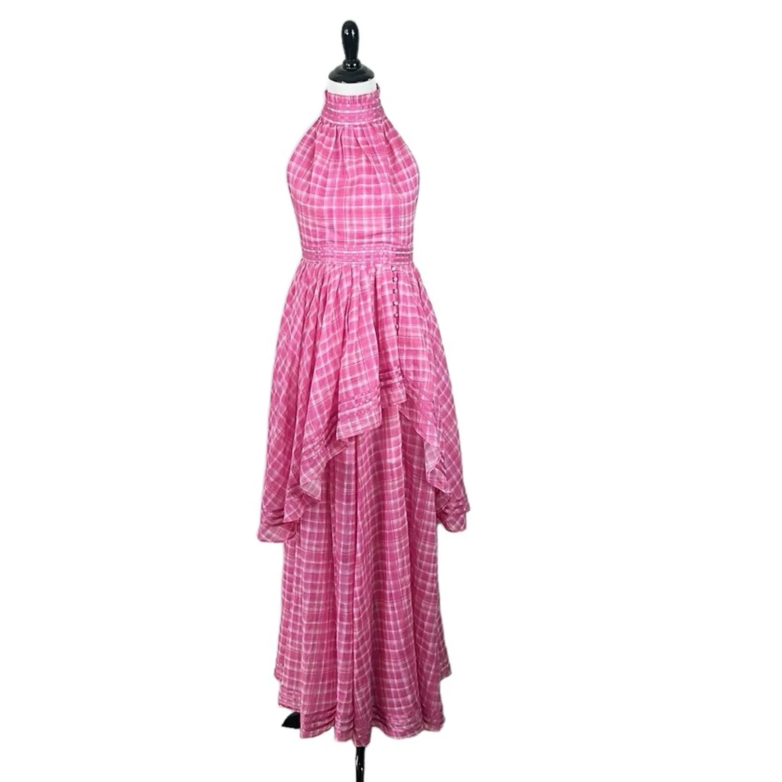 Aje Bungalow Sienna Gingham Halter Neck Maxi Dress Gown Pink AU Size 6 US Size 2 - Image 7
