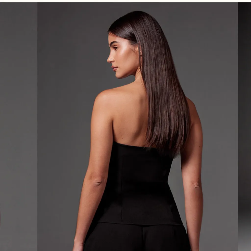 NWT PLT BLACK WOVEN TAILORED DIAMANTE TRIM BANDEAU TOP US4 - Image 4