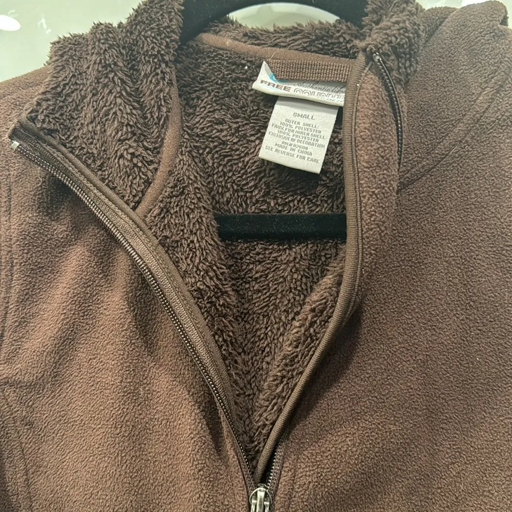 Free Country Women's Chocolate Brown Fuzzy Zip Up Hoodie Jacket Coat Sz Small - Image 3