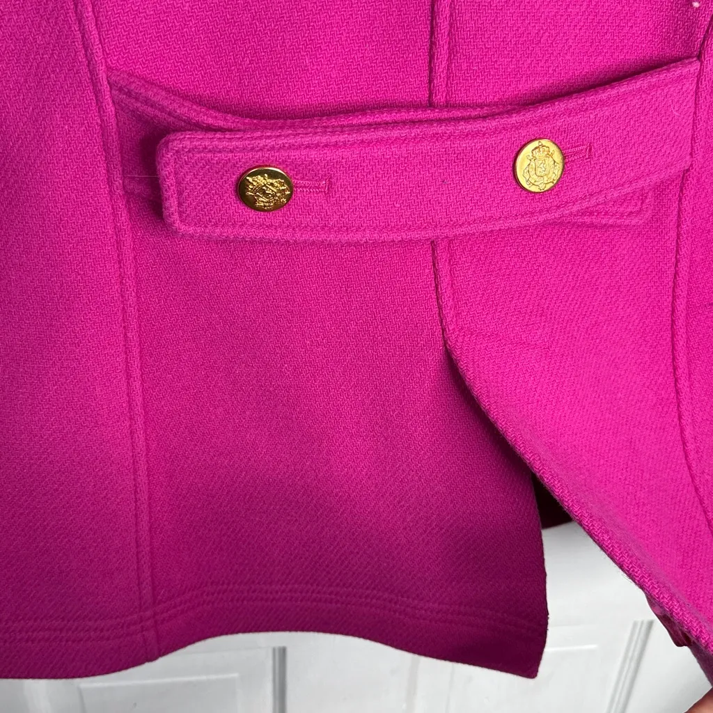 J. Crew Majesty Peacoat Fuchsia Hot Pink Stadium Cloth Double Breasted Coat Sz 2 - Image 9