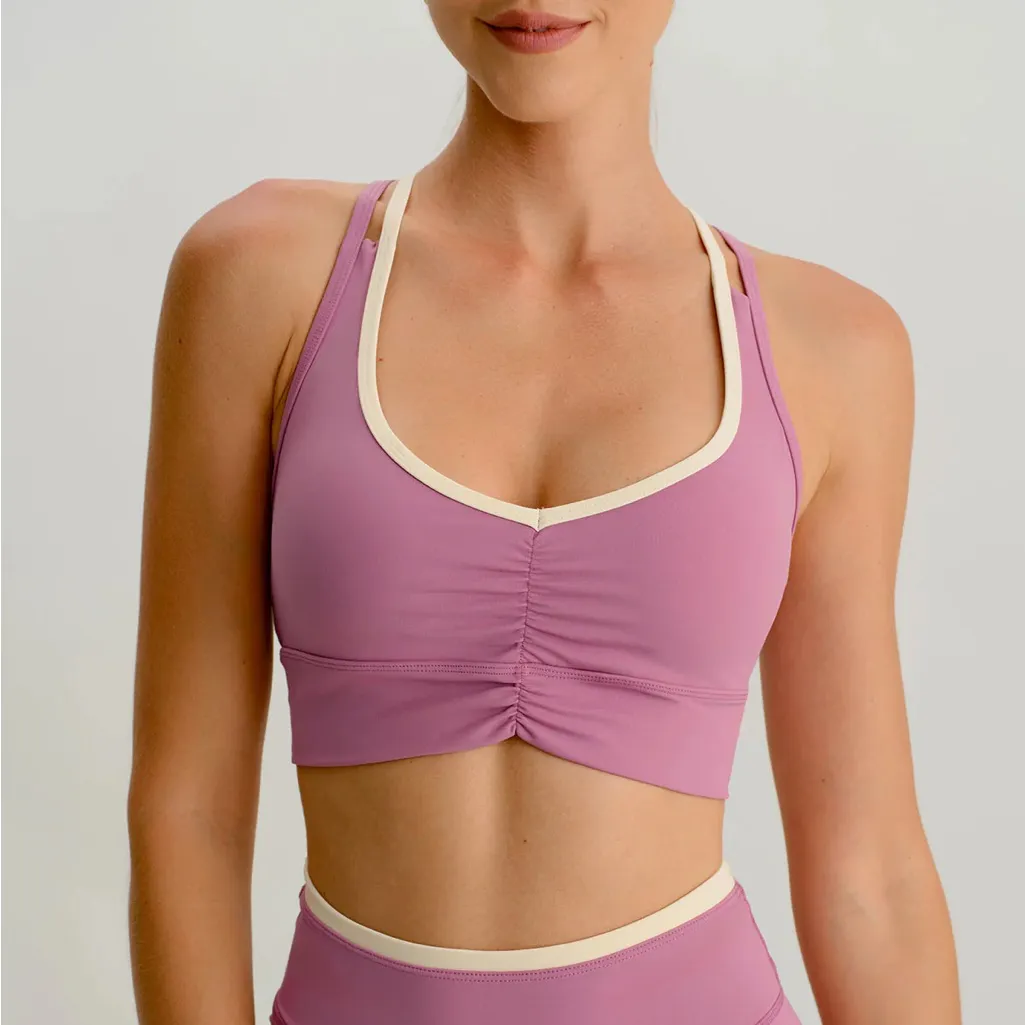 Berlook Activewear Pink V Neck X Cross Sports Bra Size M - Image 3