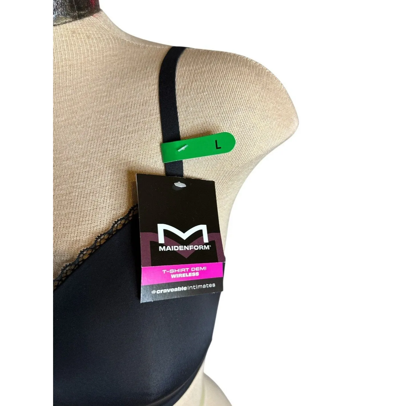 Maidenform T-shirt Demi Wireless Bra Black Large Convertible Straps Natural Lift - Image 4