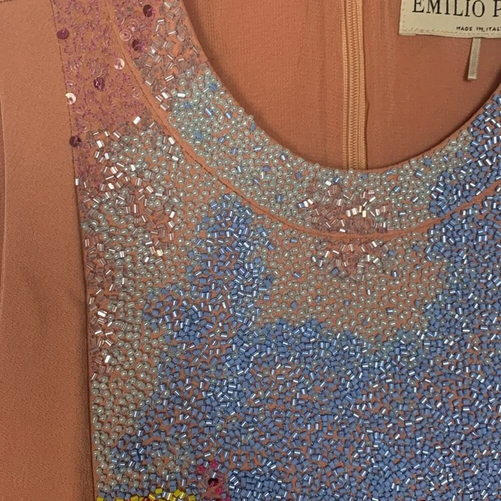 Emilio Pucci women's size 6 small Cady shift dress peach beaded sequin sleeveles - Image 4