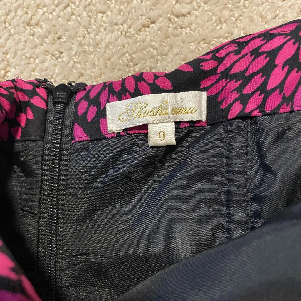 Shoshanna strapless 100% silk dahlia print faux wrap mini dress black pink - Image 3