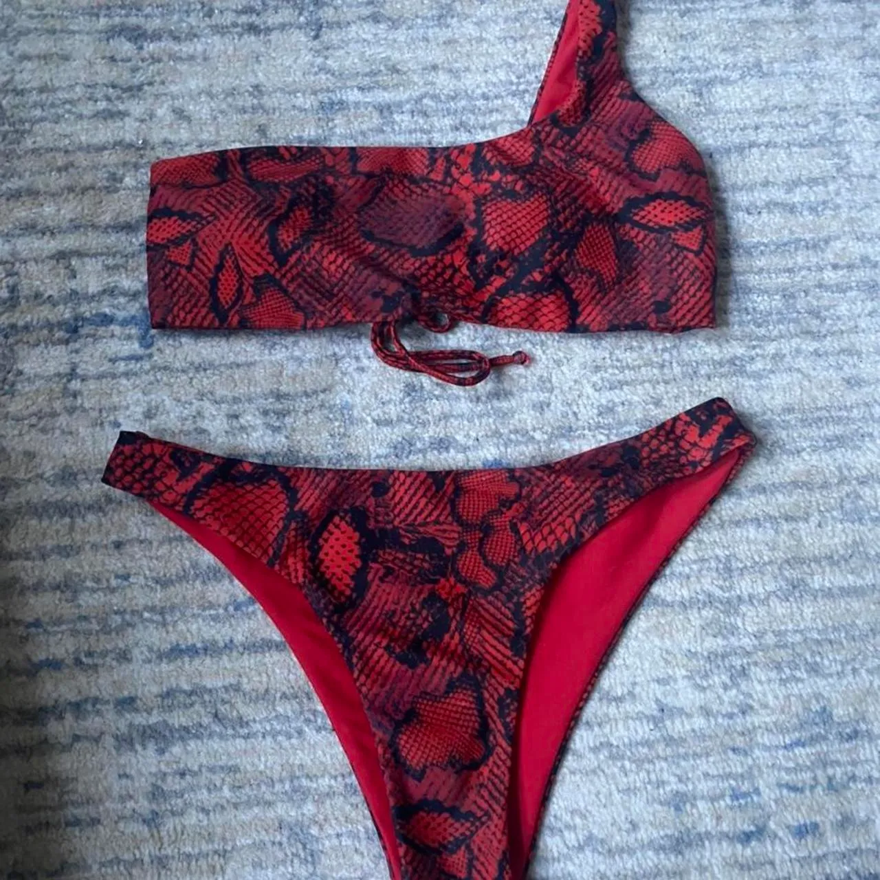 SHEIN Red Snake Skin One Shoulder Bikini - Image 2