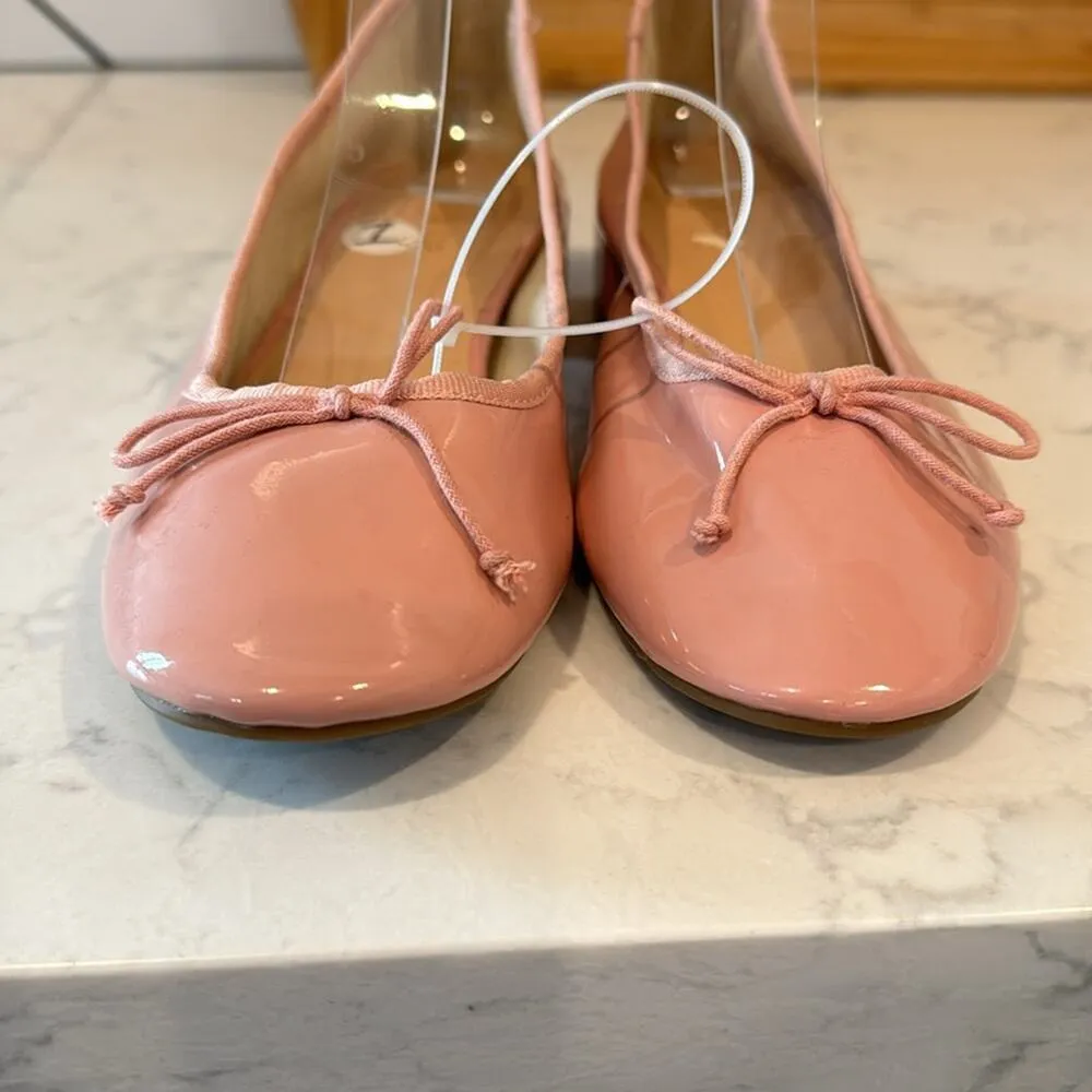 Topshop pink  bow tie mid block heel round toe faux patent leather office size 7 - Image 2