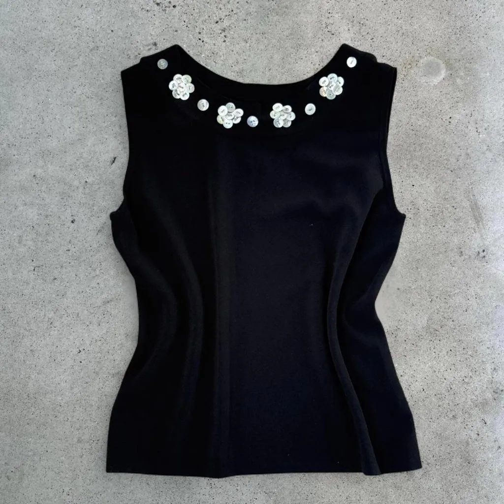 vintage black tank top with button details - Image 2