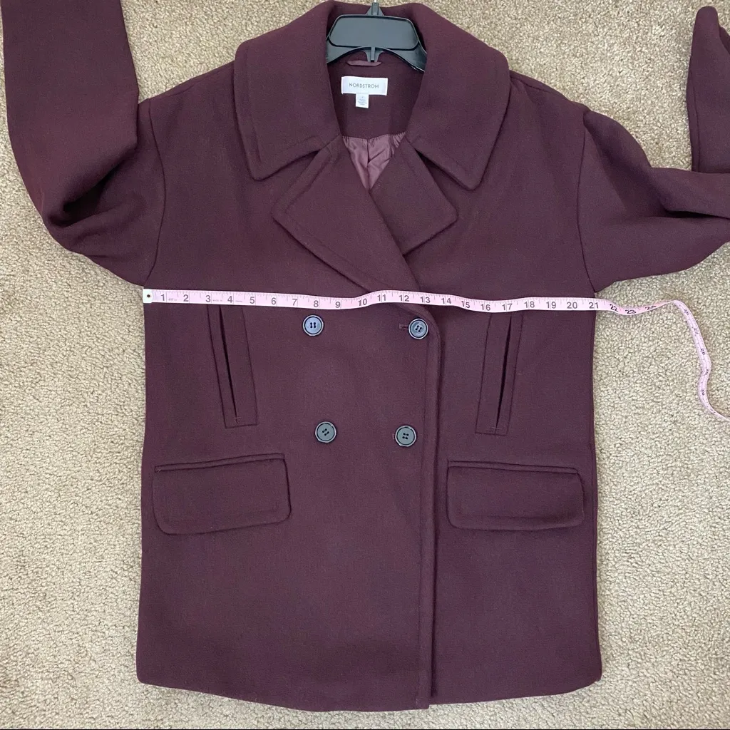 Nordstrom  Double Breasted Wool Blend Peacoat Burgundy S - Image 9