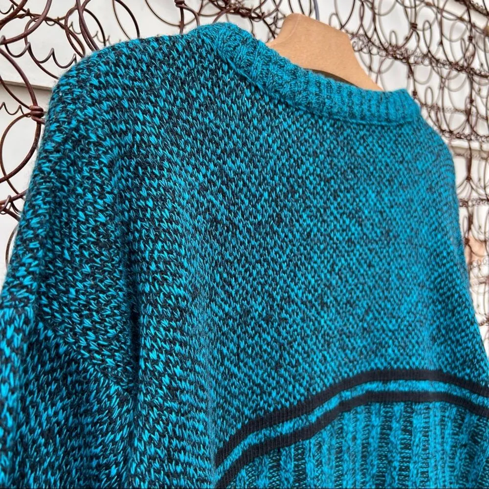 Vintage 80s teal knit crewneck sweater ILGWU Blue Size M - Image 2