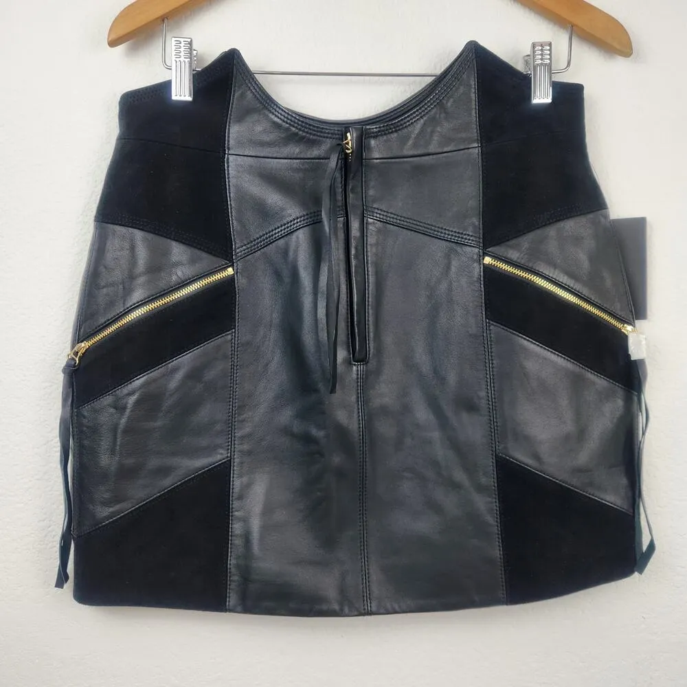 Retrofete Fae Patchwork Skirt Black Lamb Leather Goat Suede Size Large NWT - Image 4