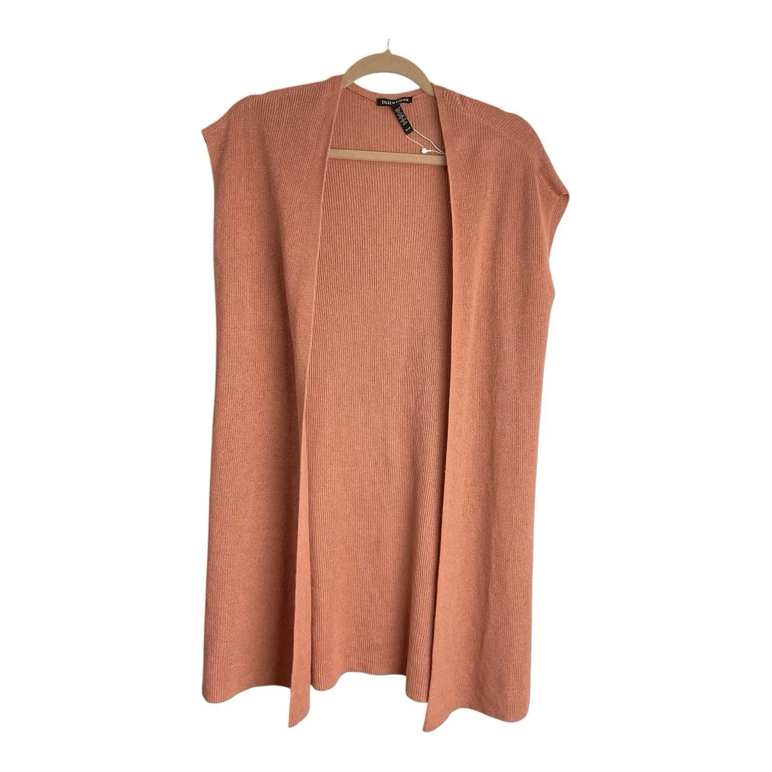 Eileen Fisher linen blend knit sleeveless duster vest cardigan  XS Terracotta - Image 5