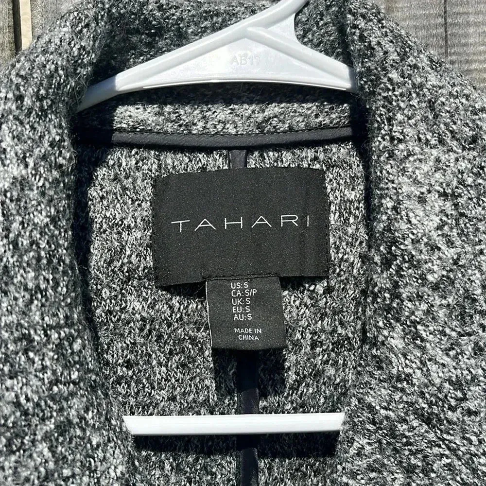 Tahari wool blend jacket size small notch moto jacket tweed jacket neutral grey - Image 7