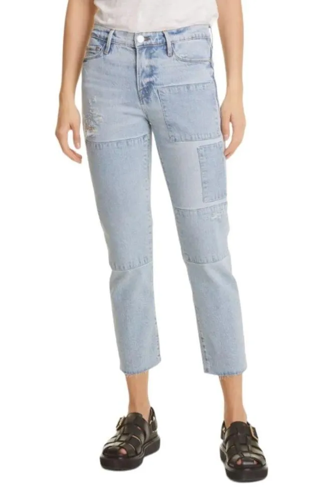 NWT Frame Le Garcon Hideaway Raw Hem Patched Distressed Jeans in Light Wash - Image 16