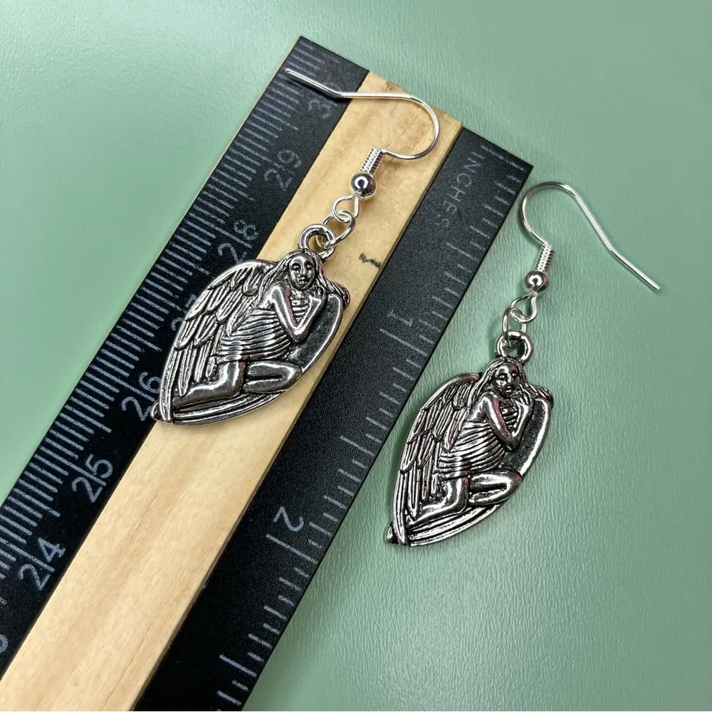Silver Tone Angel Charm Earrings - Image 4